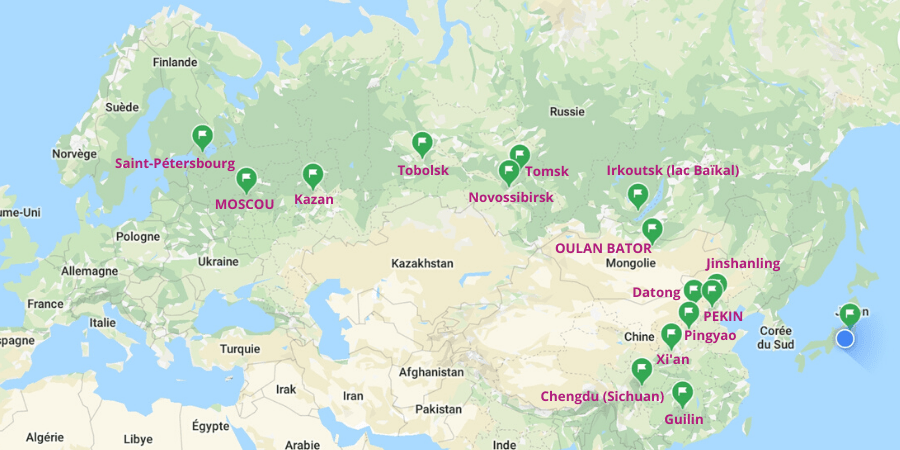 Mon itinéraire en transsibérien et transmongolien, en train à travers la Russie, la Mongolie et la Chine